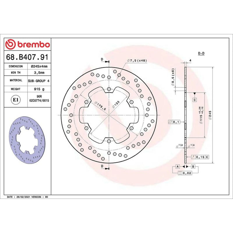 Brembo 2 x Rigid Rear Brake Disc Brake Discs 68B40791