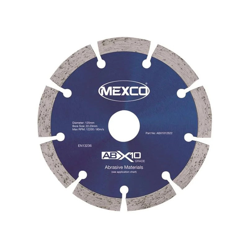 MEXCO Abrasive Materials X10 Grade Diamond Blade 125 x 22.23mm - ABX1012522