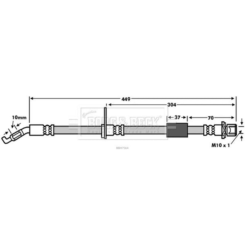 Borg & Beck Brake Hydraulic Hose Line Front Left BBH7564