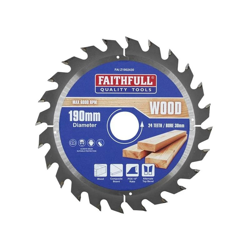 Faithfull TCT Circular Saw Blade 190 x 24T POS 16-30mm
