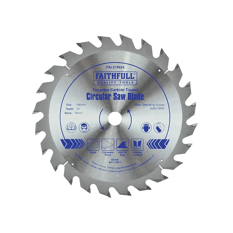 Faithfull TCT Circular Saw Blade 190 x 24T POS 16-30mm