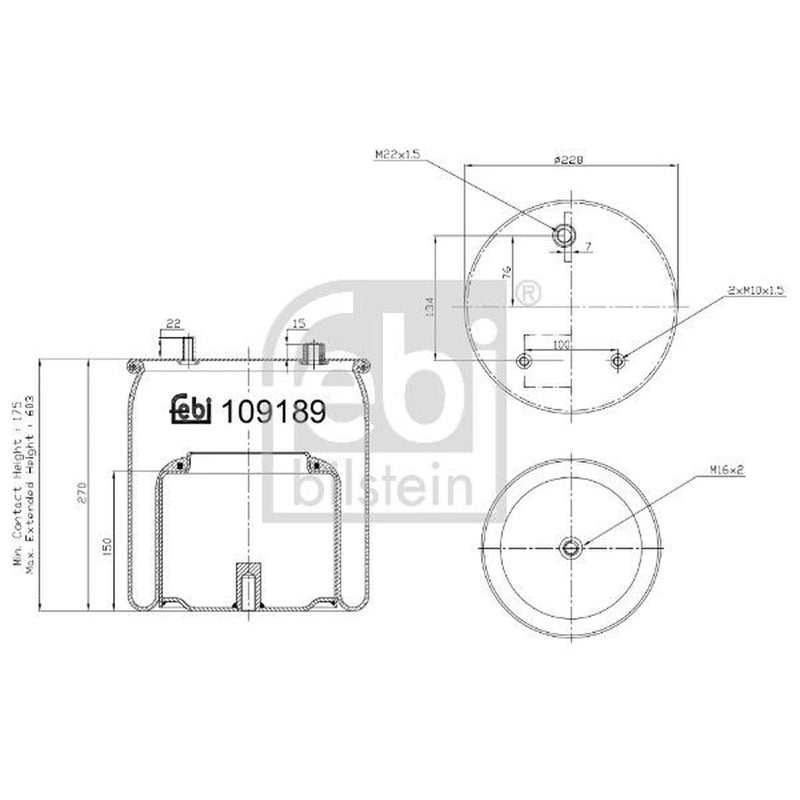 Febi Air Suspension Bellow 228mm Rear Right 109189