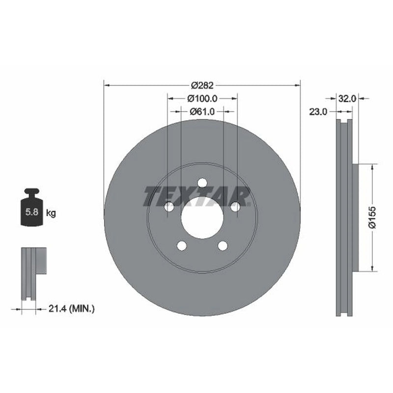 Textar 2 x Vented Front Brake Discs 92269303