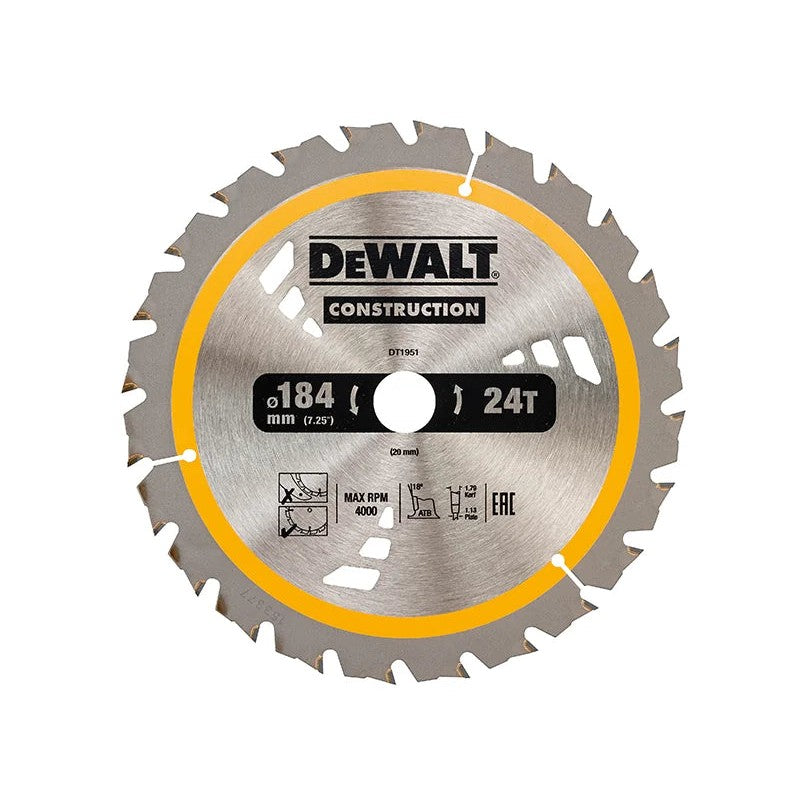 DEWALT Power Tools Cordless Construction Trim Saw Blade 184 x 20mm x 24T
