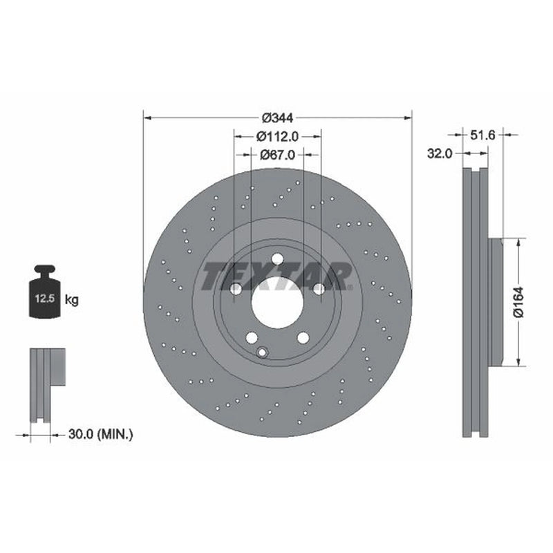 Textar 2 x Perforated Front Brake Discs 92289905