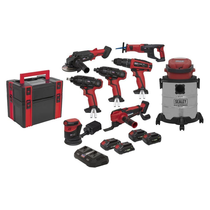 Sealey 8 x 20V SV20 Series Cordless Tool Combo 4 Batteries CP20VCOMBO4 Sealey  - Town Parts