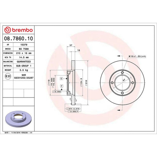 Brembo 2 x Solid Front Brake Discs 08.7860.10