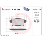 Brembo 4 x Rear Brake Pad Set P68043
