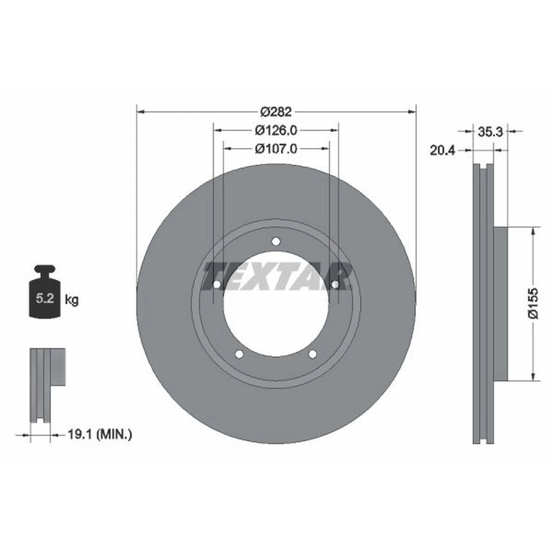 Textar 2 x Internally Vented Brake Discs 92006107