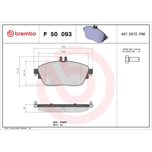Brembo 4 x Front Brake Pad Set P50093