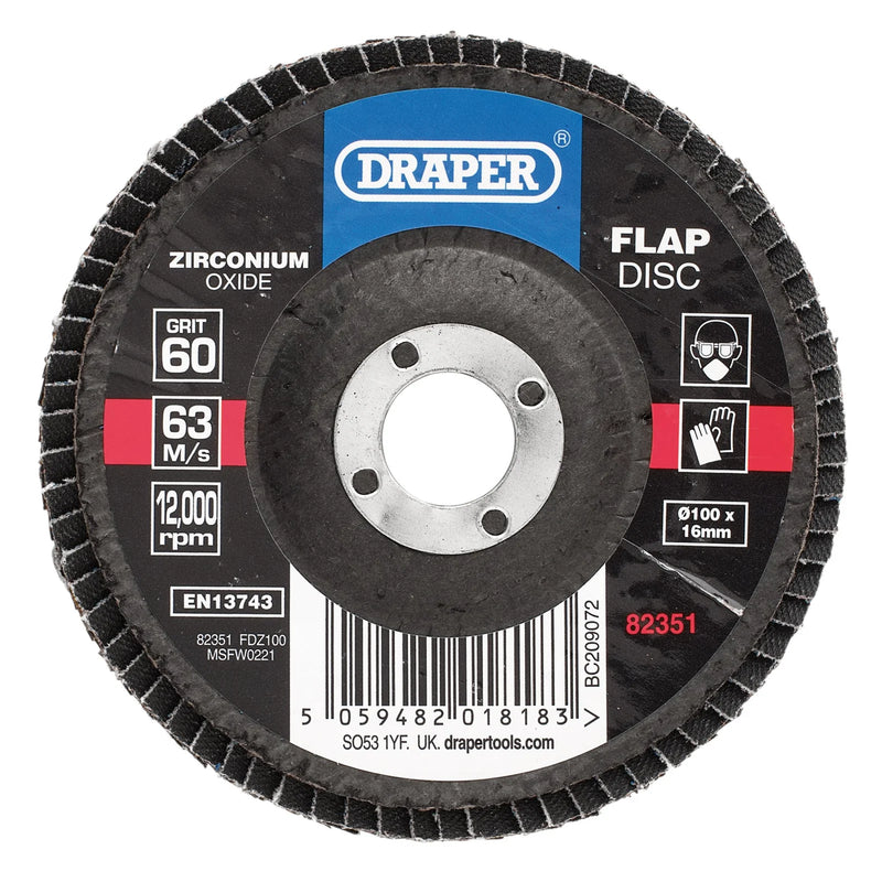 Draper Zirconium Oxide Flap Disc 100mm 60 Grit