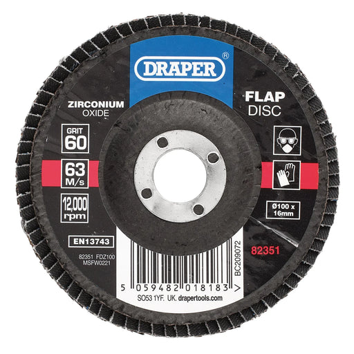 Draper Zirconium Oxide Flap Disc 100mm 60 Grit