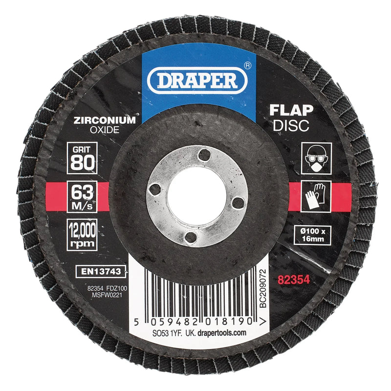 Draper Zirconium Oxide Flap Disc 100mm 80 Grit