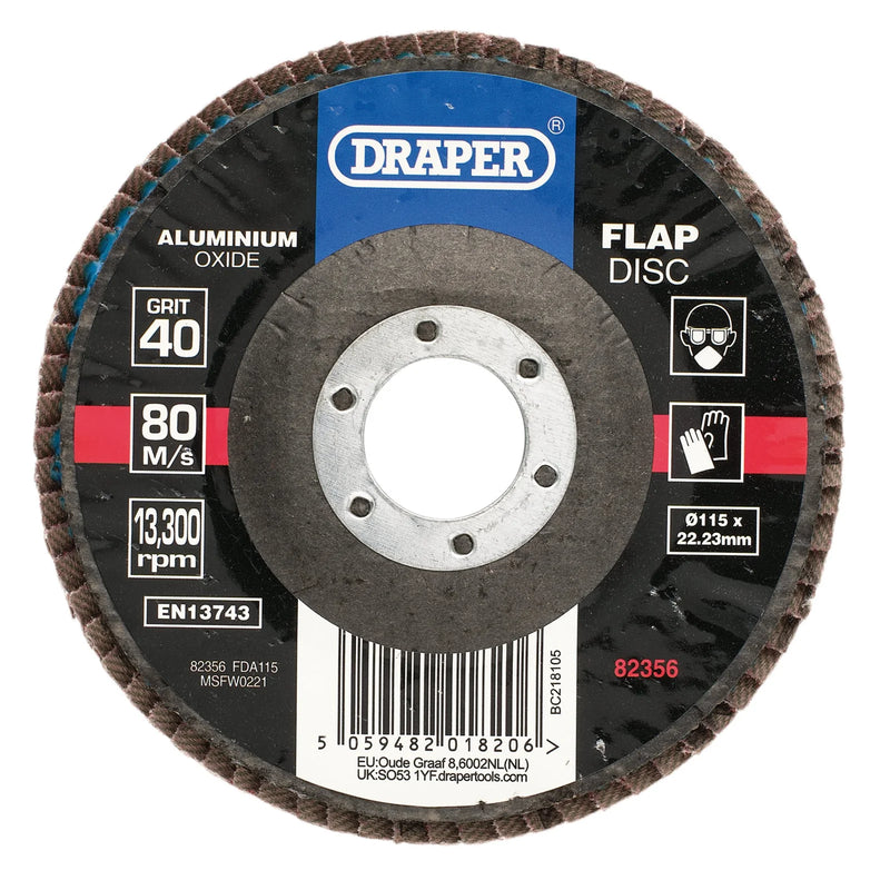 Draper Aluminium Oxide Flap Disc 115mm 40 Grit