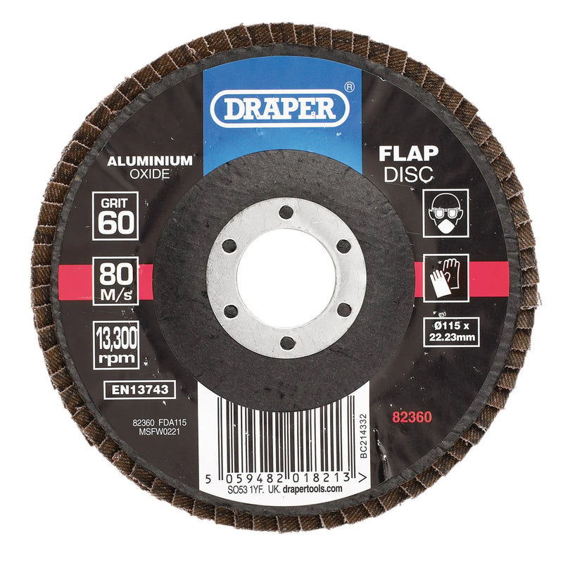 Draper Aluminium Oxide Flap Disc 115mm 60 Grit