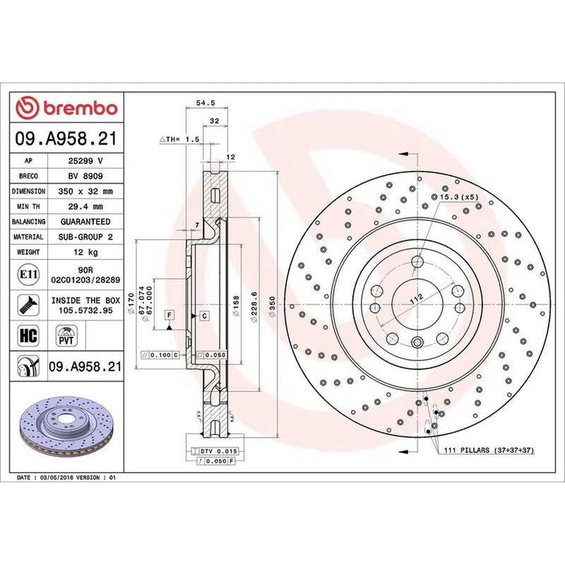 Brembo 2 x / Front Brake Discs 09.A958.21