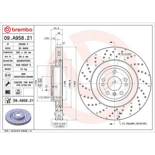 Brembo 2 x / Front Brake Discs 09.A958.21