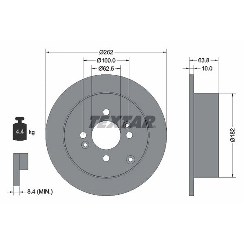 Textar 2 x Solid Rear Brake Discs 92161303