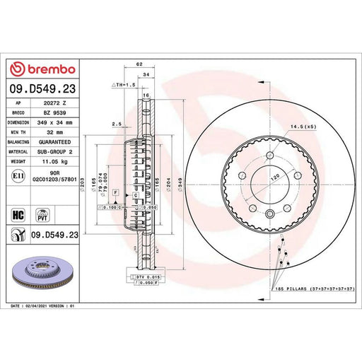 Brembo Steel Front Brake Disc Hub Brake Discs 09.D549.23