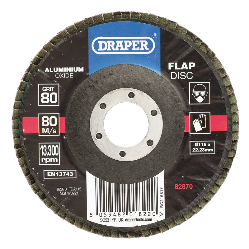 Draper Aluminium Oxide Flap Disc 115mm 80 Grit