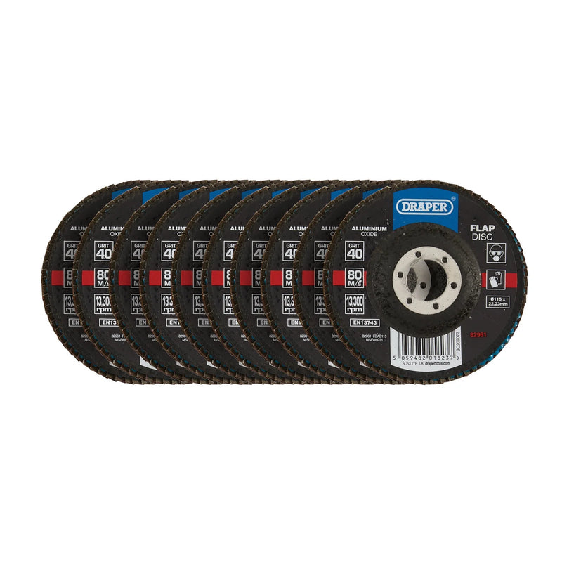 Draper Aluminium Oxide Flap Discs 115mm 40 Grit (Pack of 10)