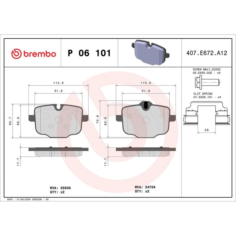 Brembo 4 x Rear Brake Pad Set P06101