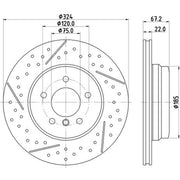 Mintex 2 x Drilled Dimples Rear Brake Discs MDC2716