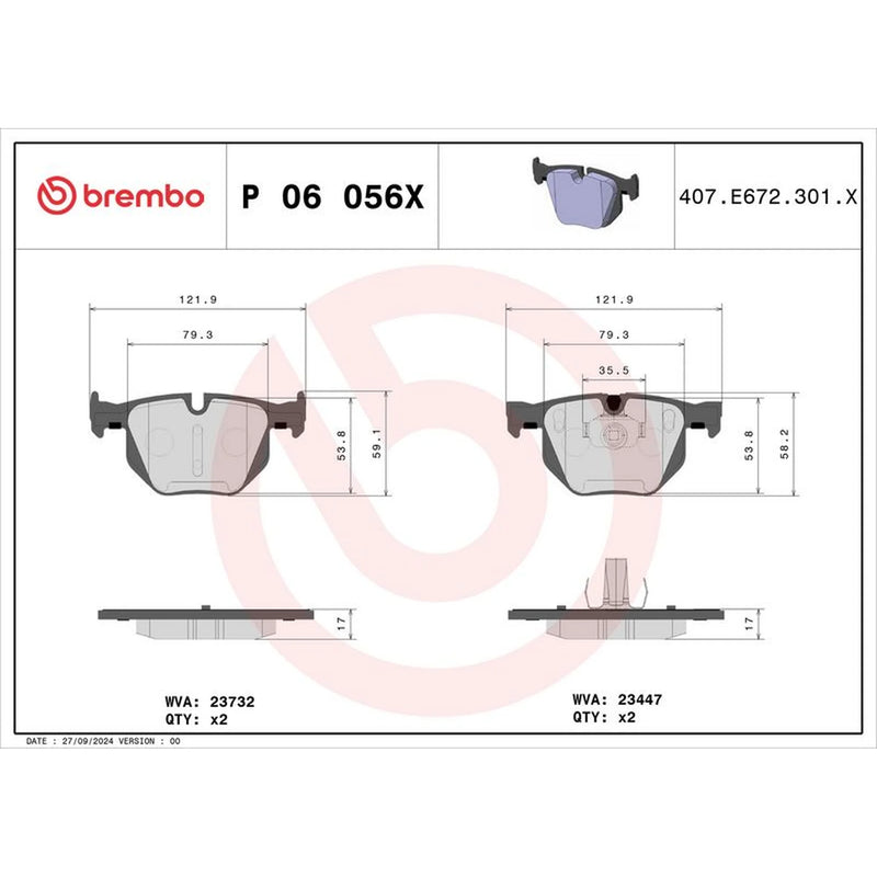 Brembo 4 x Rear Brake Pad Set P06056X