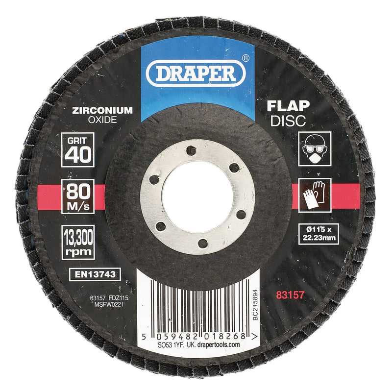 Draper Zirconium Oxide Flap Disc 115mm 40 Grit