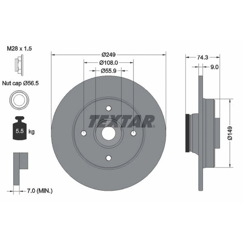 Textar 2 x Solid Rear Brake Discs 92194103