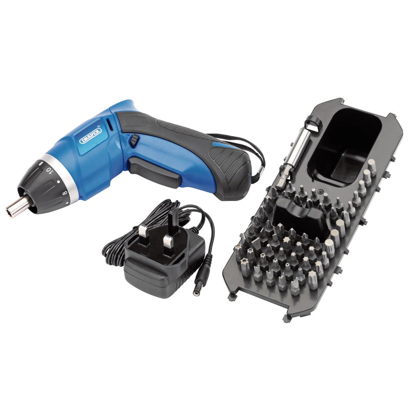 Draper 3.6V Cordless Screwdriver Kit with 54 Bits