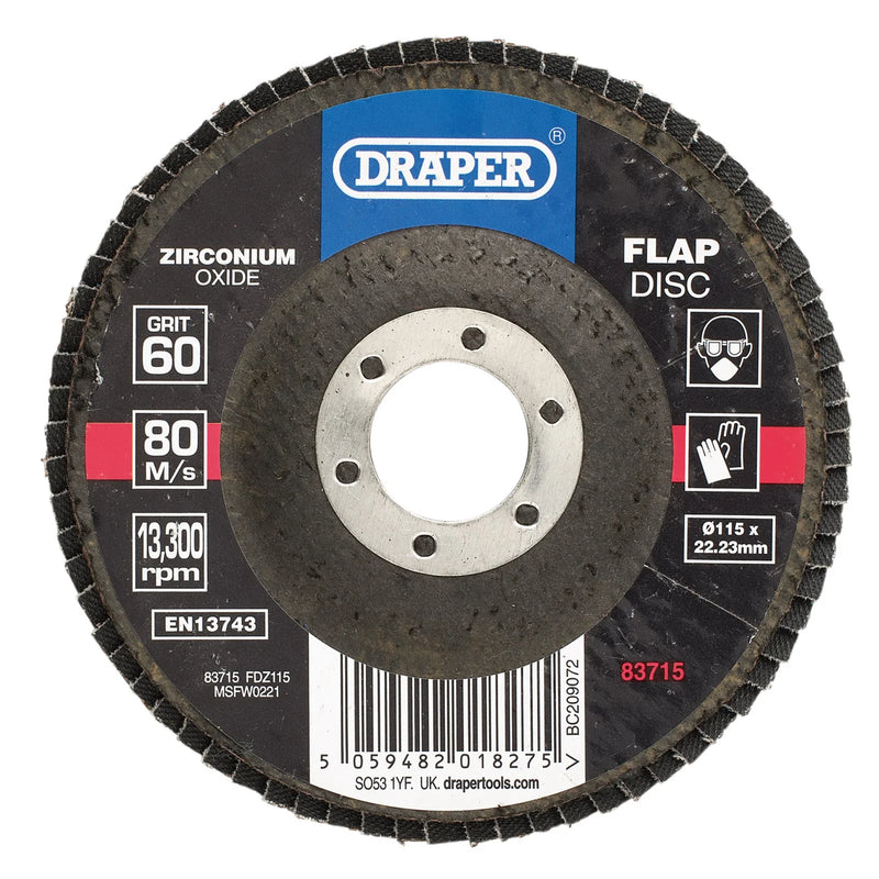 Draper Zirconium Oxide Flap Disc 115mm 60 Grit