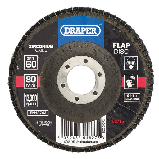 Draper Zirconium Oxide Flap Disc 115mm 60 Grit