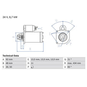 Bosch Starter Motor 24V 6.7kW 11 Teeth 0 986 017 760