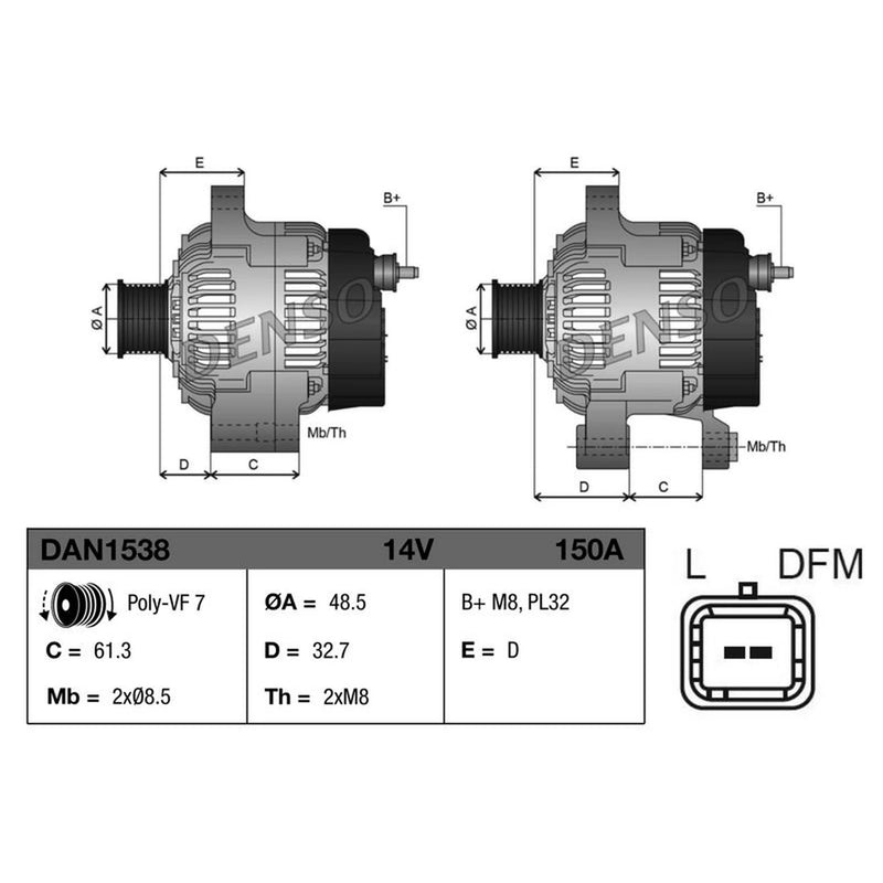 Denso Car Alternator 12V DAN1538