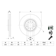 Bosch 2 x Vented Front Brake Discs 0 986 479 F66