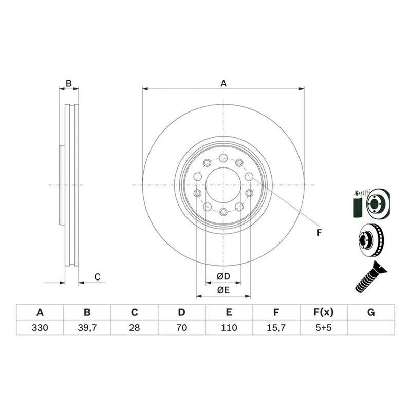 Bosch 2 x Vented Front Brake Discs 0 986 479 F66