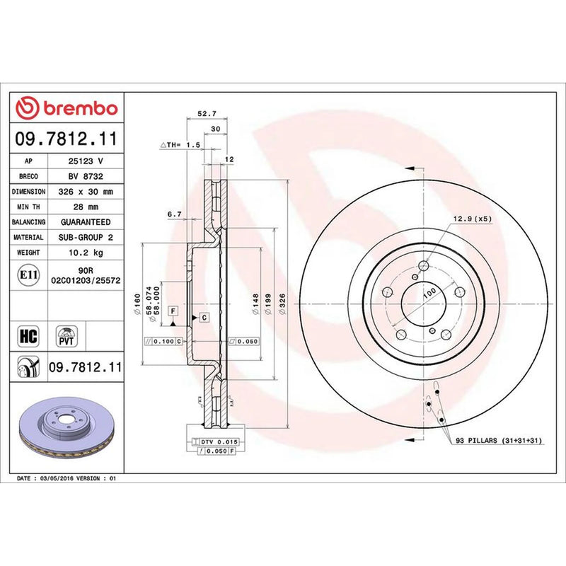 Brembo 2 x Internally Vented Front Brake Discs 09.7812.11