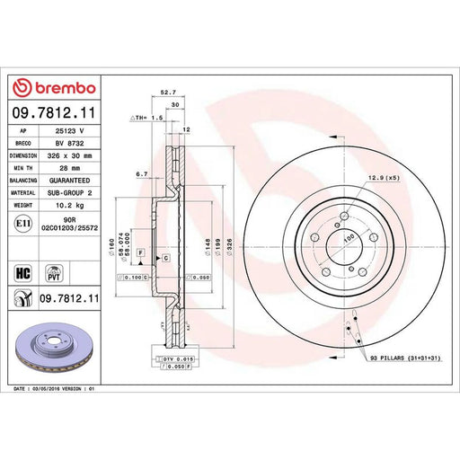 Brembo 2 x Internally Vented Front Brake Discs 09.7812.11