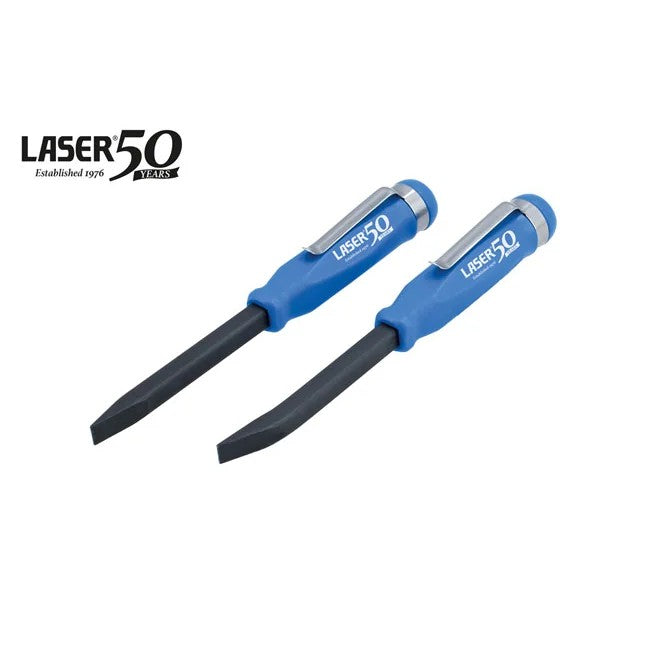 Laser Tools Mini Pry Bar Set with Go Thru Handles & Pocket Clips - 2pc - 50th