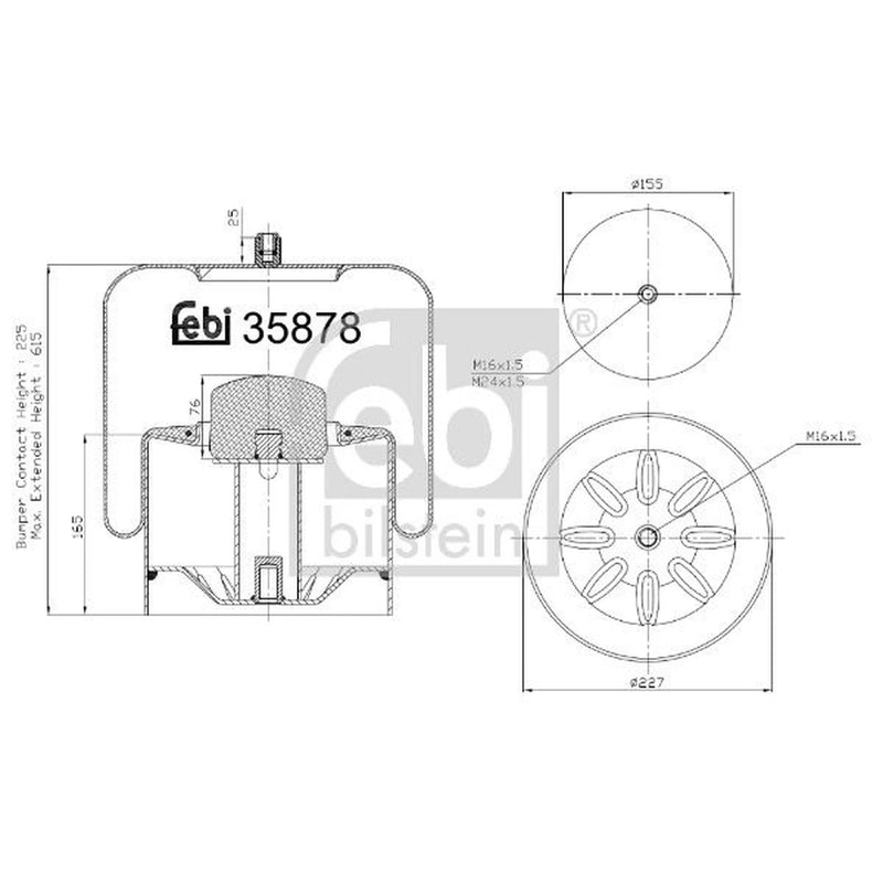 Febi Air Suspension Bellow 220mm Rear Right 35878
