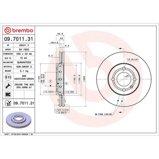 Brembo 2 x Internally Vented Front Brake Discs 09.7011.31
