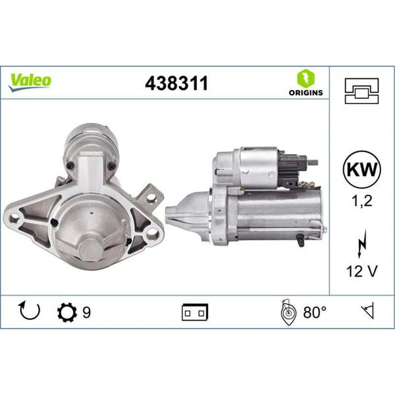 Valeo Starter Motor 12V 1.2kW 9 Teeth 438311
