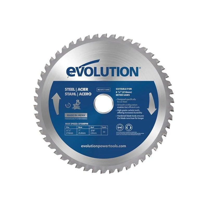 Evolution Mild Steel Cutting Mitre Saw Blade 210 x 25.4mm x 50T - M210TCT-50MS