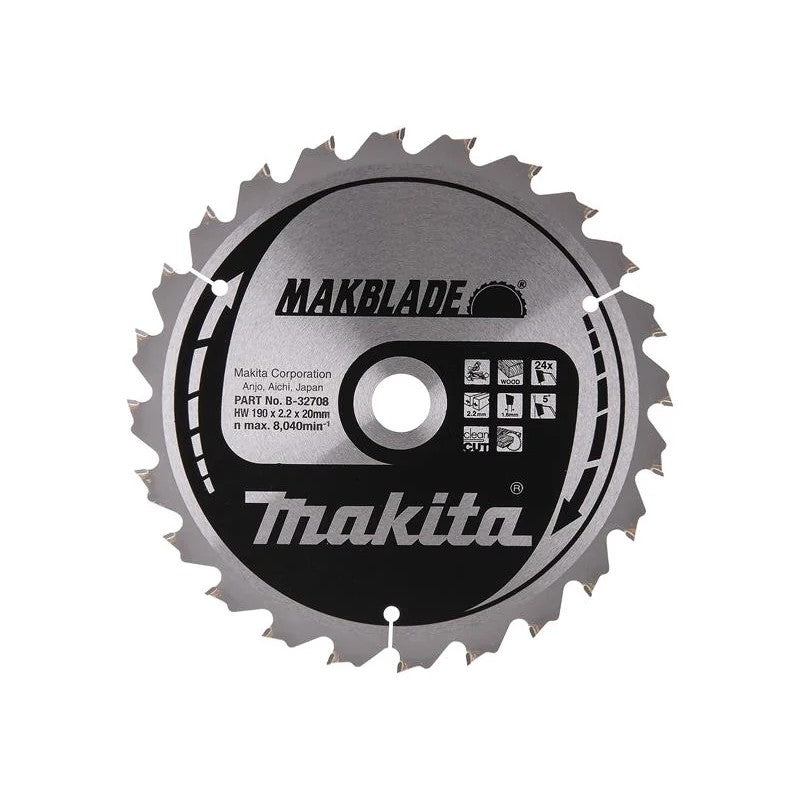 Makita B-32708 MAKBLADE Mitre Saw Blade 190 x 20mm x 24T - B-32708