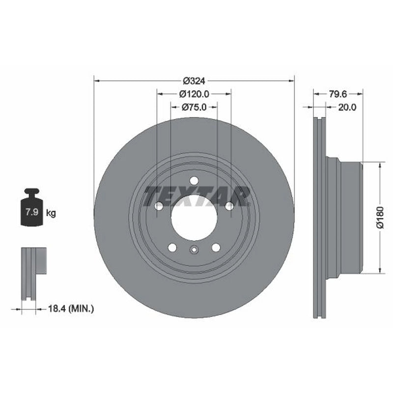 Textar 2 x Externally Vented Rear Brake Discs 92146303