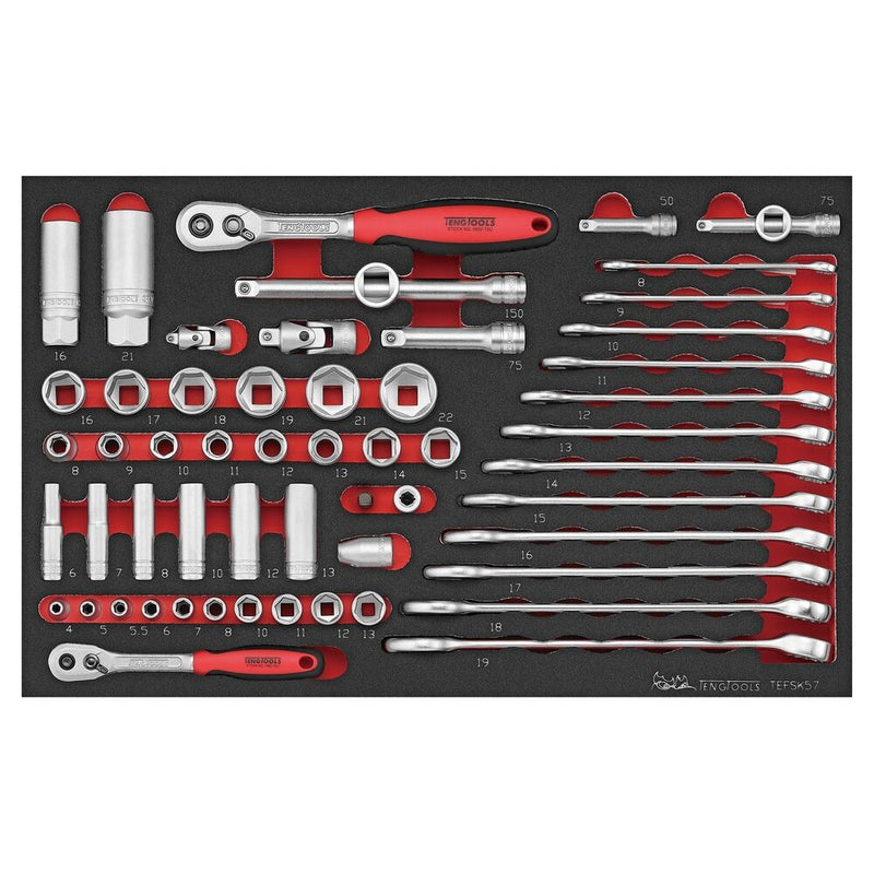 Teng Tools Spanner & Socket Set FOAM3 57 Pieces