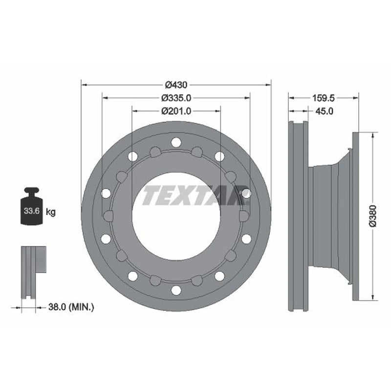 Textar 2 x Internally Vented Brake Discs 93127100