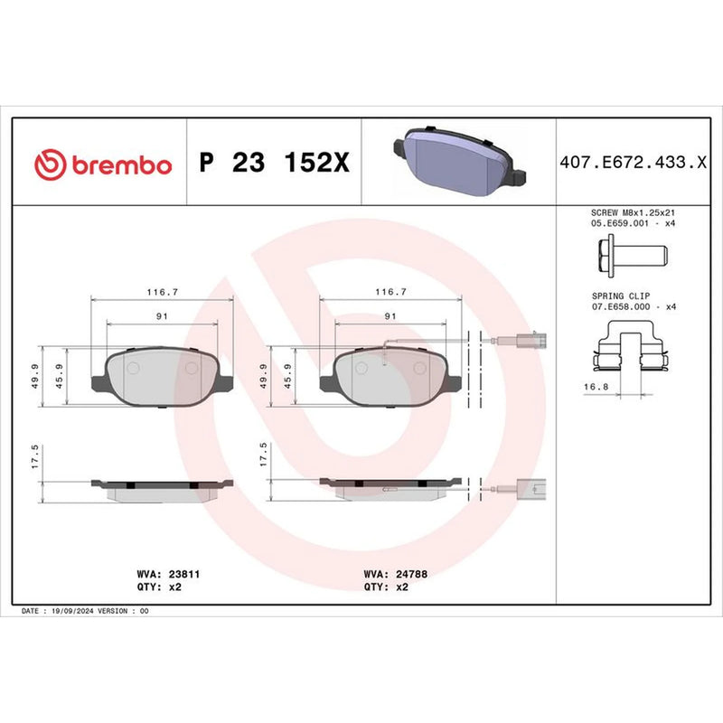 Brembo Rear Brake Pad Set P23152X