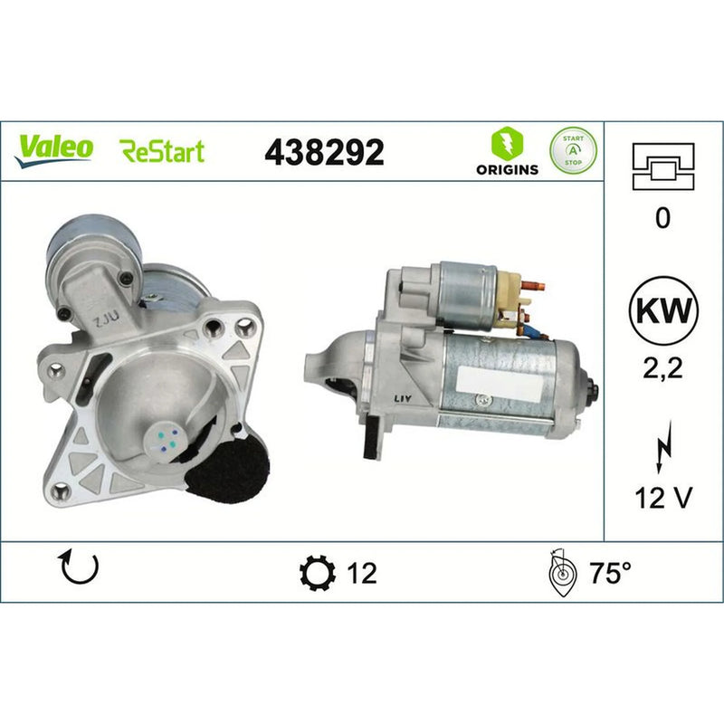Valeo Starter Motor 12V 2.2kW 12 Teeth 438292